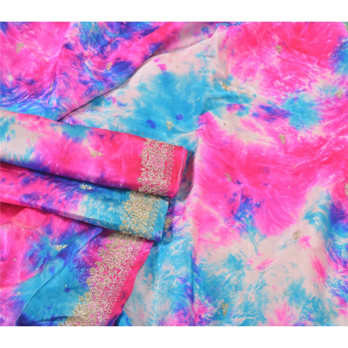 Санскритские винтажные розовые сари из чистого шелка, сотканные методом тай-дай, культурные сари для рукоделия, устойчивая ткань