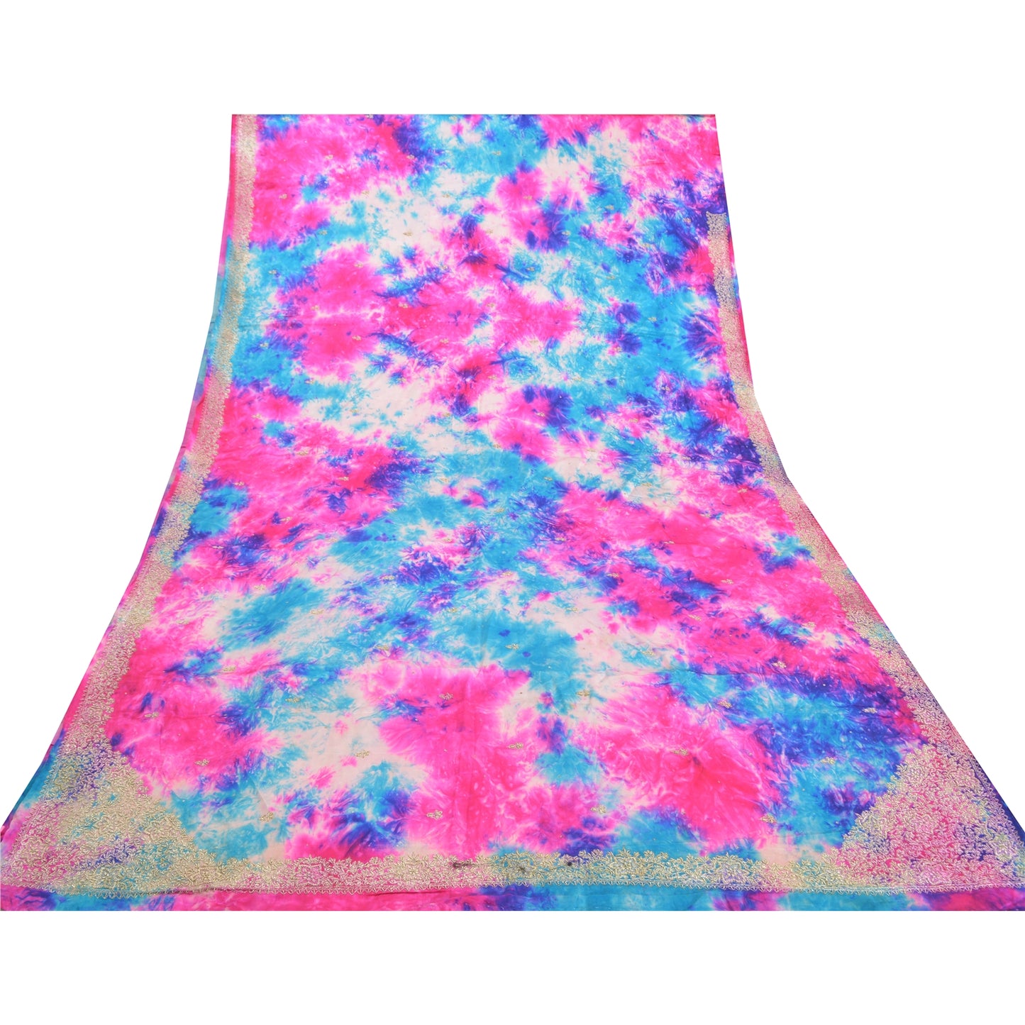 Санскритские винтажные розовые сари из чистого шелка, сотканные методом тай-дай, культурные сари для рукоделия, устойчивая ткань