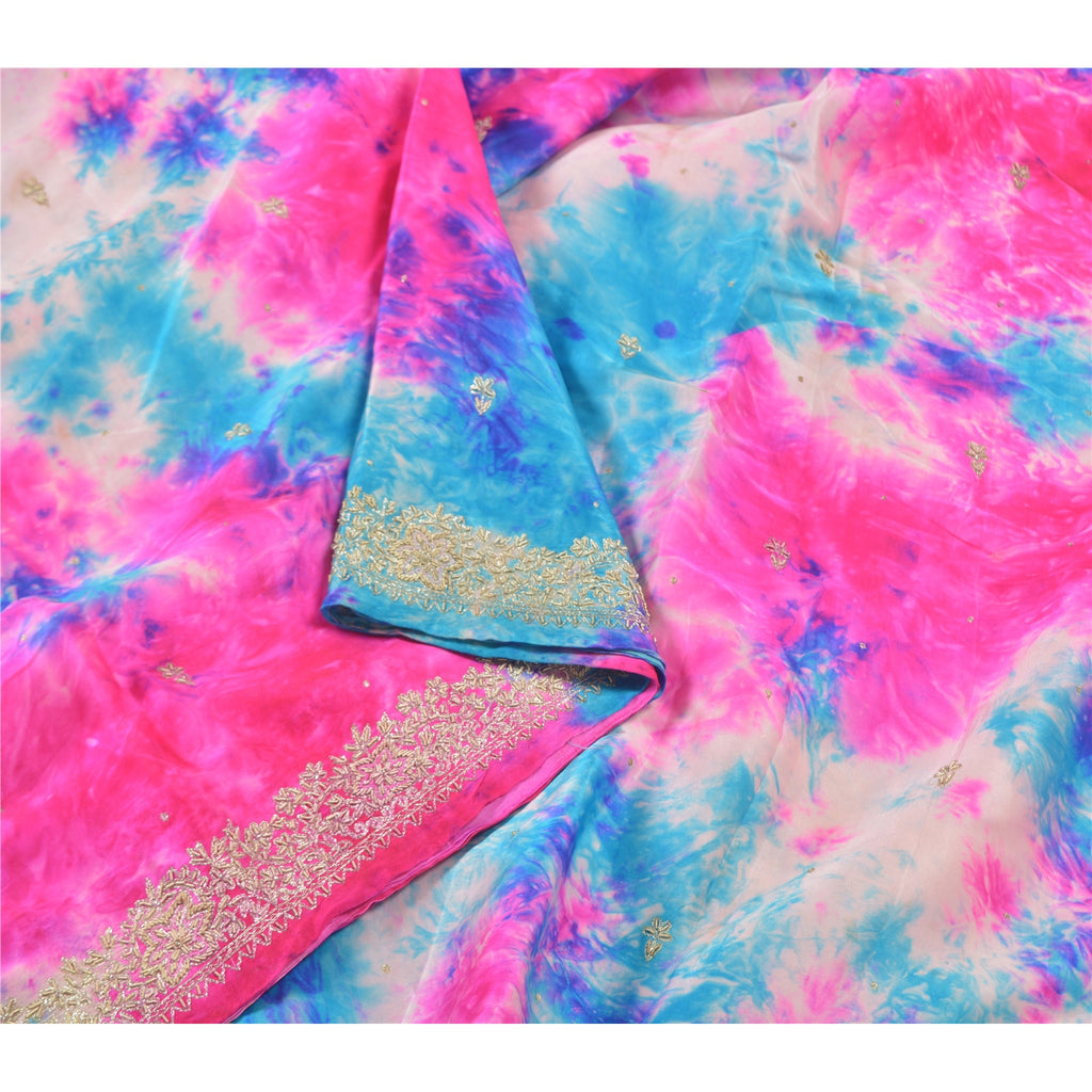 Санскритские винтажные розовые сари из чистого шелка, сотканные методом тай-дай, культурные сари для рукоделия, устойчивая ткань