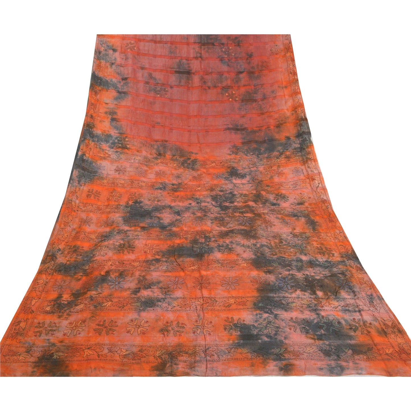 Sanskriti Vintage Sarees Pure Silk Premium Sari Handmade Kantha & Tie-Dye Sustainable Fabric