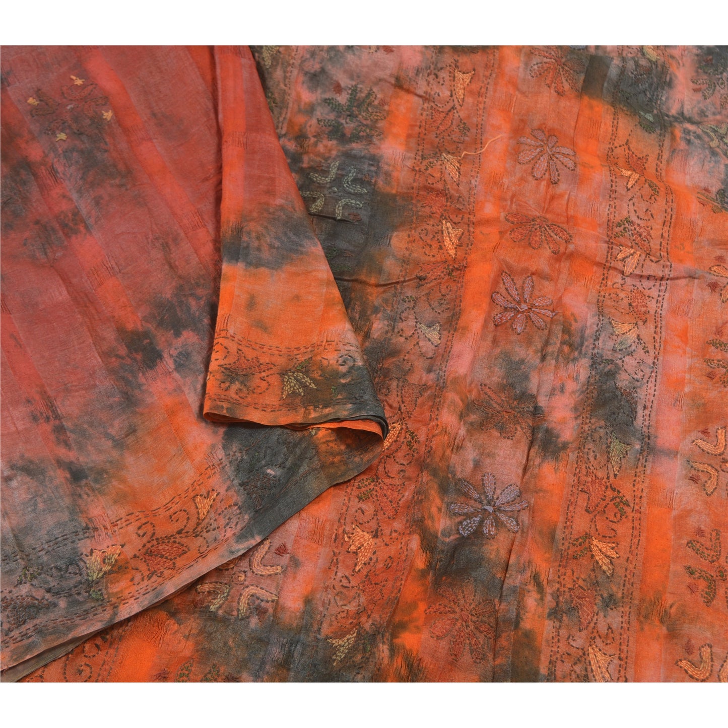 Sanskriti Vintage Sarees Pure Silk Premium Sari Handmade Kantha & Tie-Dye Sustainable Fabric