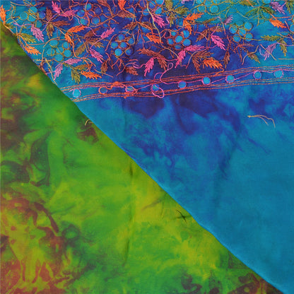 Sanskriti Vintage Sarees Green Pure Silk Beaded TIe-Dye Premium Sari Sustainable Fabric