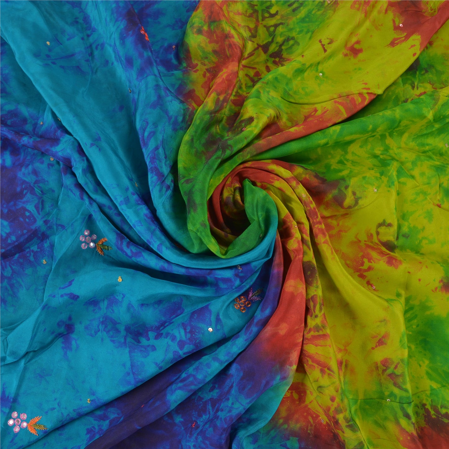 Sanskriti Vintage Sarees Green Pure Silk Beaded TIe-Dye Premium Sari Sustainable Fabric