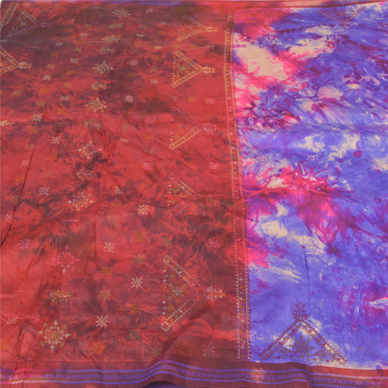 Sanskriti Vintage Indian Sarees Pure Silk Embroidered Sindhi TIe-Dye Sari Sustainable Fabric