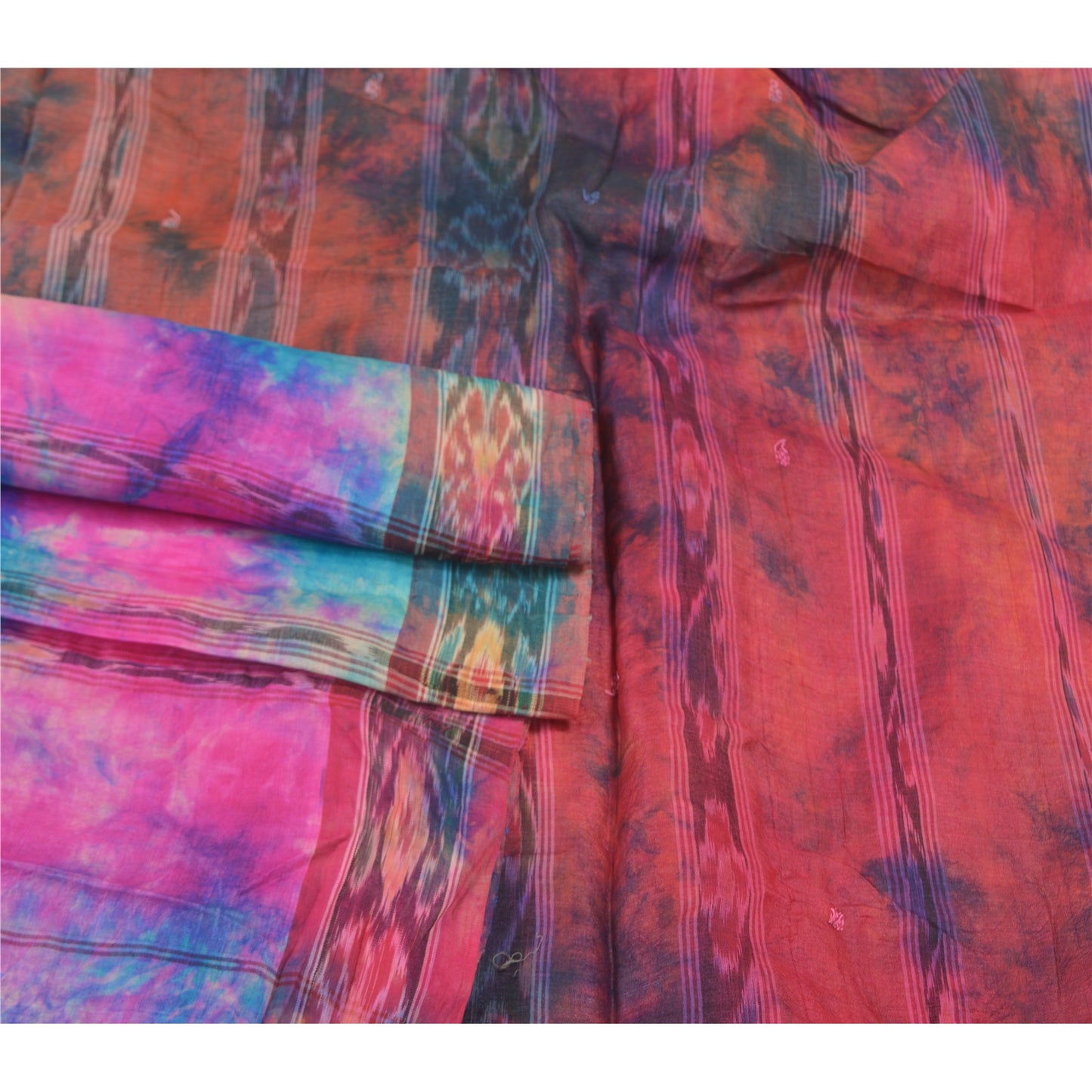 Sanskriti Vintage Sambalpuri Hand-Woven Ikat Sarees Indian 5 Yard Sari Sustainable Fabric