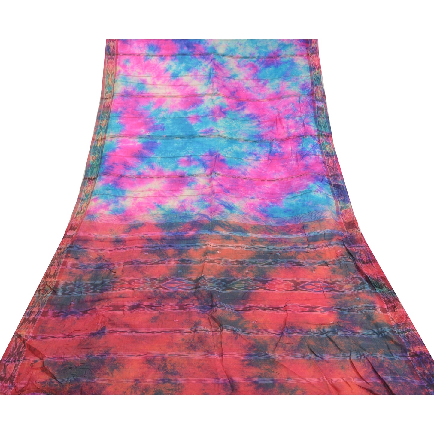 Sanskriti Vintage Sambalpuri Hand-Woven Ikat Sarees Indian 5 Yard Sari Sustainable Fabric