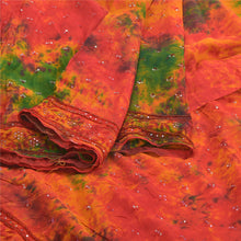 Load image into Gallery viewer, Sanskriti Vintage Orange Sarees Pure Crepe Silk Hand Beaded TIe-Dye Sari Fabric
