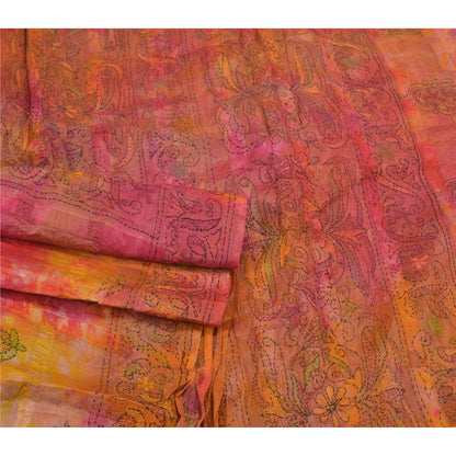 Sanskriti Vintage Sarees Pure Silk Hand Embroidered Kantha Premium Sari Sustainable Fabric