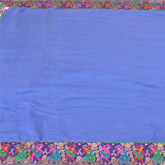 Sanskriti Vintage Blå Sarier Blandet Silke Broderet Premium Sari Håndværk Bæredygtigt Stoff
