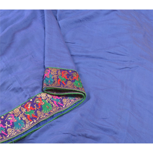 Sanskriti Vintage Blå Sarier Blandet Silke Broderet Premium Sari Håndværk Bæredygtigt Stoff