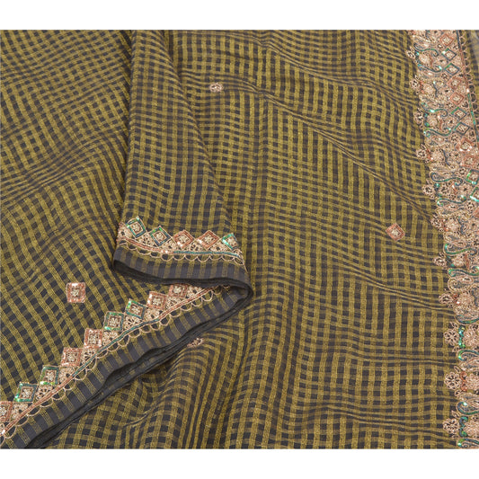 Sanskriti Vintage Black Sarees Georgette Hand Beaded Woven Premium Sari Sustainable Fabric