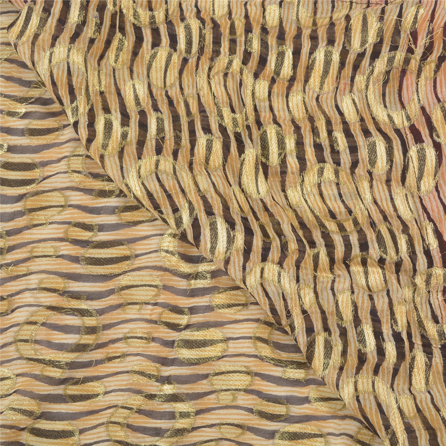 Sanskriti Vintage Cream Sarees Georgette Embroidered Cultural Sari 5 Yard Sustainable Fabric