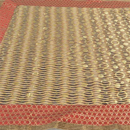 Sanskriti Vintage Cream Sarees Georgette Embroidered Cultural Sari 5 Yard Sustainable Fabric