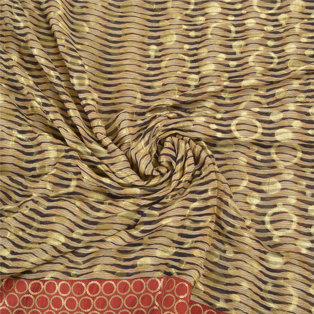 Sanskriti Vintage Cream Sarees Georgette Embroidered Cultural Sari 5 Yard Sustainable Fabric