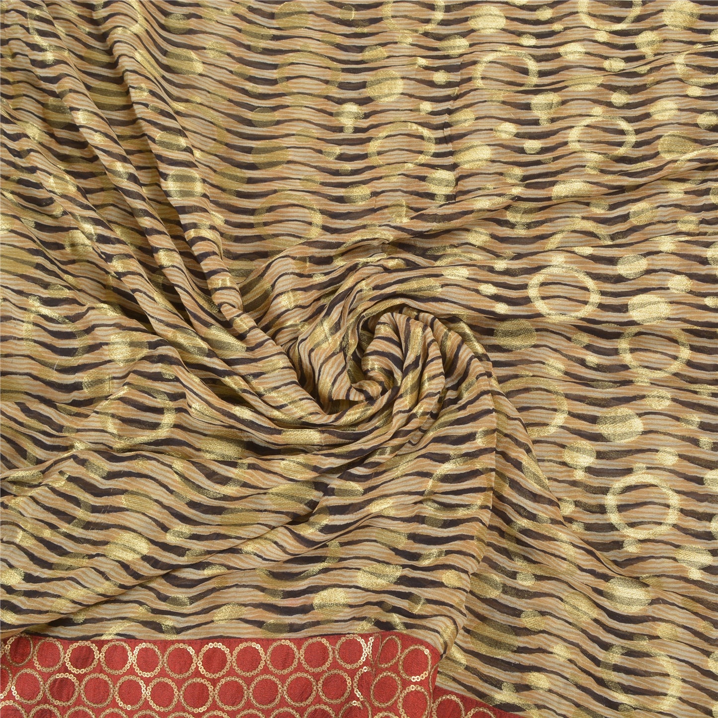 Sanskriti Vintage Cream Sarees Georgette Embroidered Cultural Sari 5 Yard Sustainable Fabric