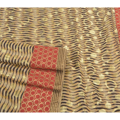 Sanskriti Vintage Cream Sarees Georgette Embroidered Cultural Sari 5 Yard Sustainable Fabric