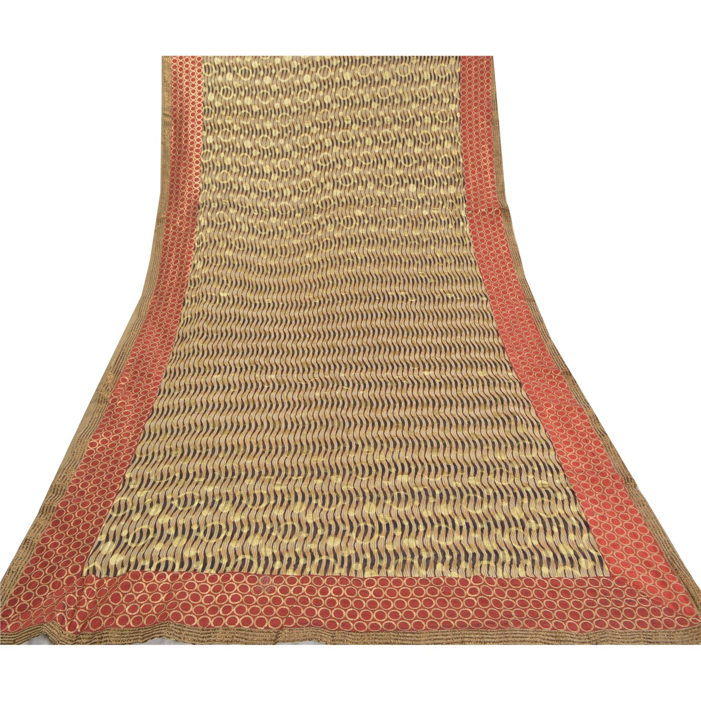 Sanskriti Vintage Cream Sarees Georgette Embroidered Cultural Sari 5 Yard Sustainable Fabric