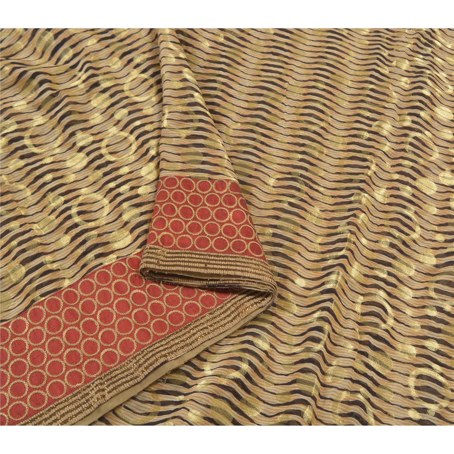 Sanskriti Vintage Cream Sarees Georgette Embroidered Cultural Sari 5 Yard Sustainable Fabric