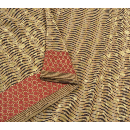 Sanskriti Vintage Cream Sarees Georgette Embroidered Cultural Sari 5 Yard Sustainable Fabric