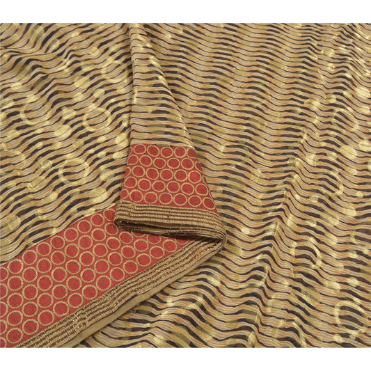 Sanskriti Vintage Cream Sarees Georgette Embroidered Cultural Sari 5 Yard Sustainable Fabric