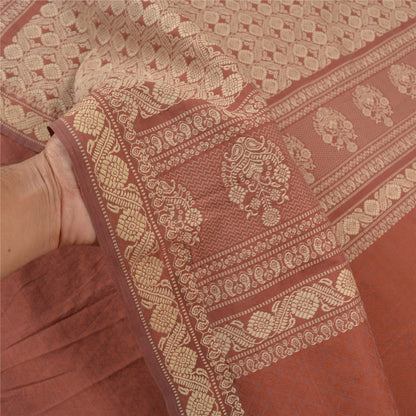 Sanskriti Vintage Brown Sarees Blend Silk Hand-Woven Premium Sari Craft Sustainable Fabric