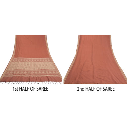 Sanskriti Vintage Brown Sarees Blend Silk Hand-Woven Premium Sari Craft Sustainable Fabric