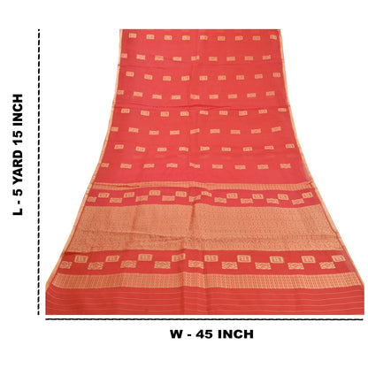 Sanskriti Vintage Red Saree Pure Organza Silk Handwoven Tant Craft Sari Sustainable Fabric