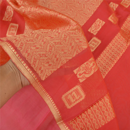 Sanskriti Vintage Red Saree Pure Organza Silk Handwoven Tant Craft Sari Sustainable Fabric