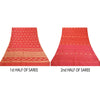Sanskriti Vintage Red Saree Pure Organza Silk Handwoven Tant Craft Sari Sustainable Fabric