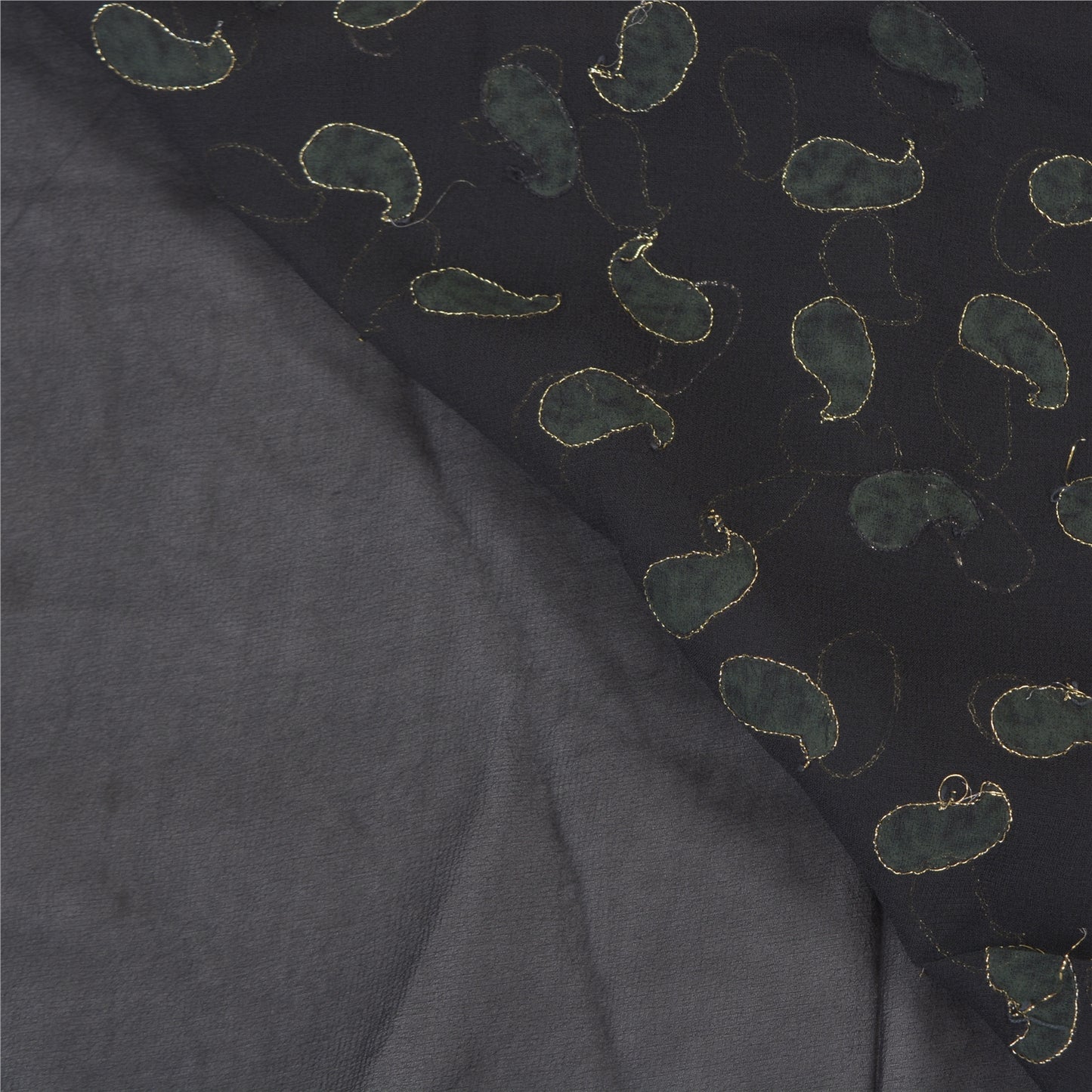 Sanskriti Vintage Black Sarees Pure Georgette Hand Embroidered Craft Sari Sustainable Fabric