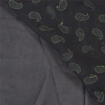 Sanskriti Vintage Black Sarees Pure Georgette Hand Embroidered Craft Sari Sustainable Fabric