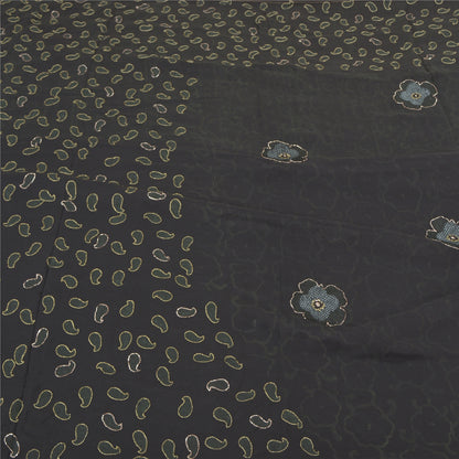Sanskriti Vintage Black Sarees Pure Georgette Hand Embroidered Craft Sari Sustainable Fabric