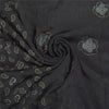Sanskriti Vintage Black Sarees Pure Georgette Hand Embroidered Craft Sari Sustainable Fabric