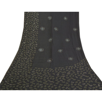 Sanskriti Vintage Black Sarees Pure Georgette Hand Embroidered Craft Sari Sustainable Fabric