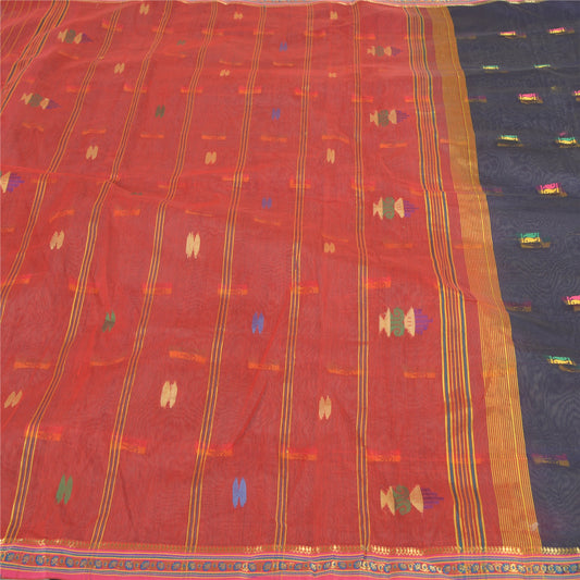 Sanskriti Vintage Blue Sarees Blend Silk Handwoven Bengali Tant Sari Sustainable Fabric