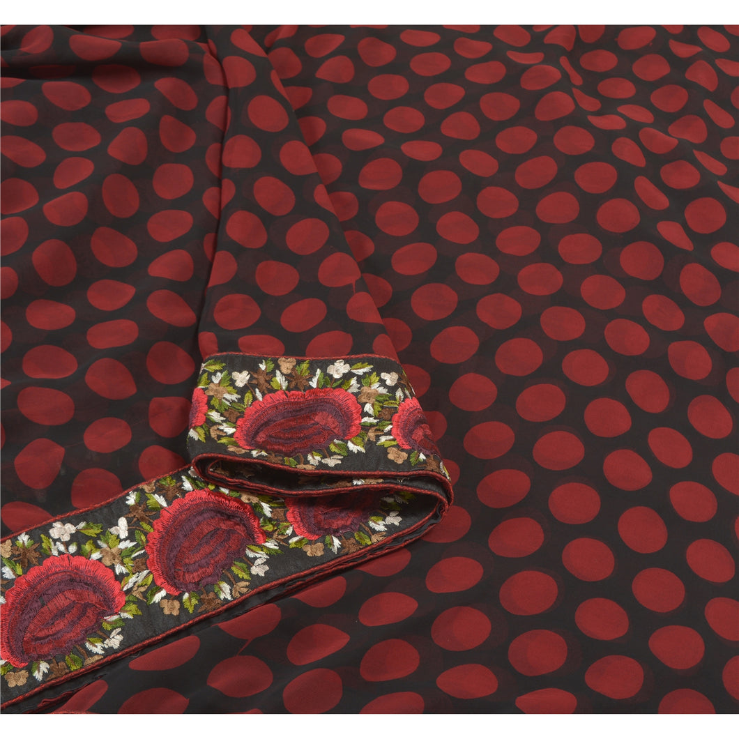 Sanskriti Vintage Dark Red Sarees Georgette Embroidered Premium Sari Fabric