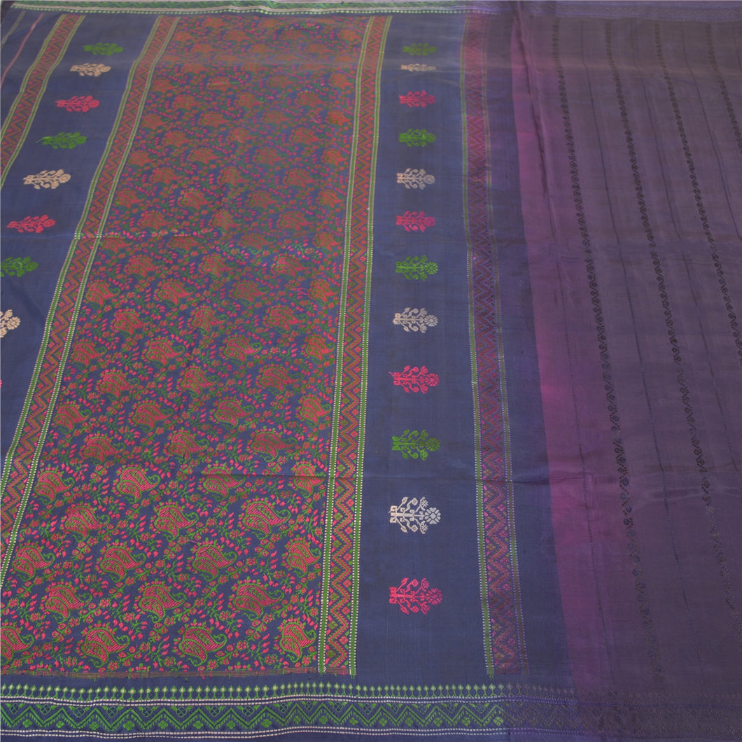 Sanskriti Vintage Purple Sarees 100% Pure Silk Hand-Woven Begumpuri Sari Fabric
