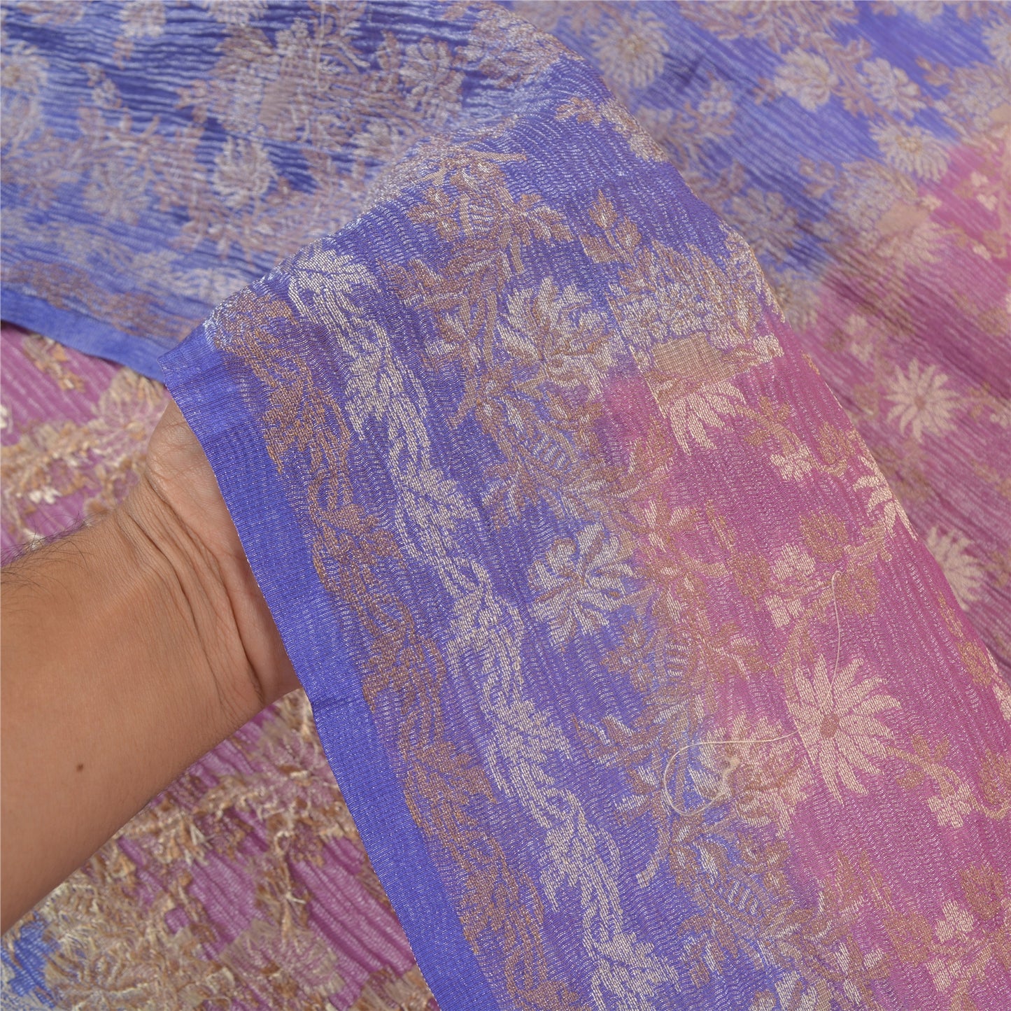 Sanskriti Vintage Purple Sarees Blend Georgette Woven Premium Sari 5 Yard Sustainable Fabric