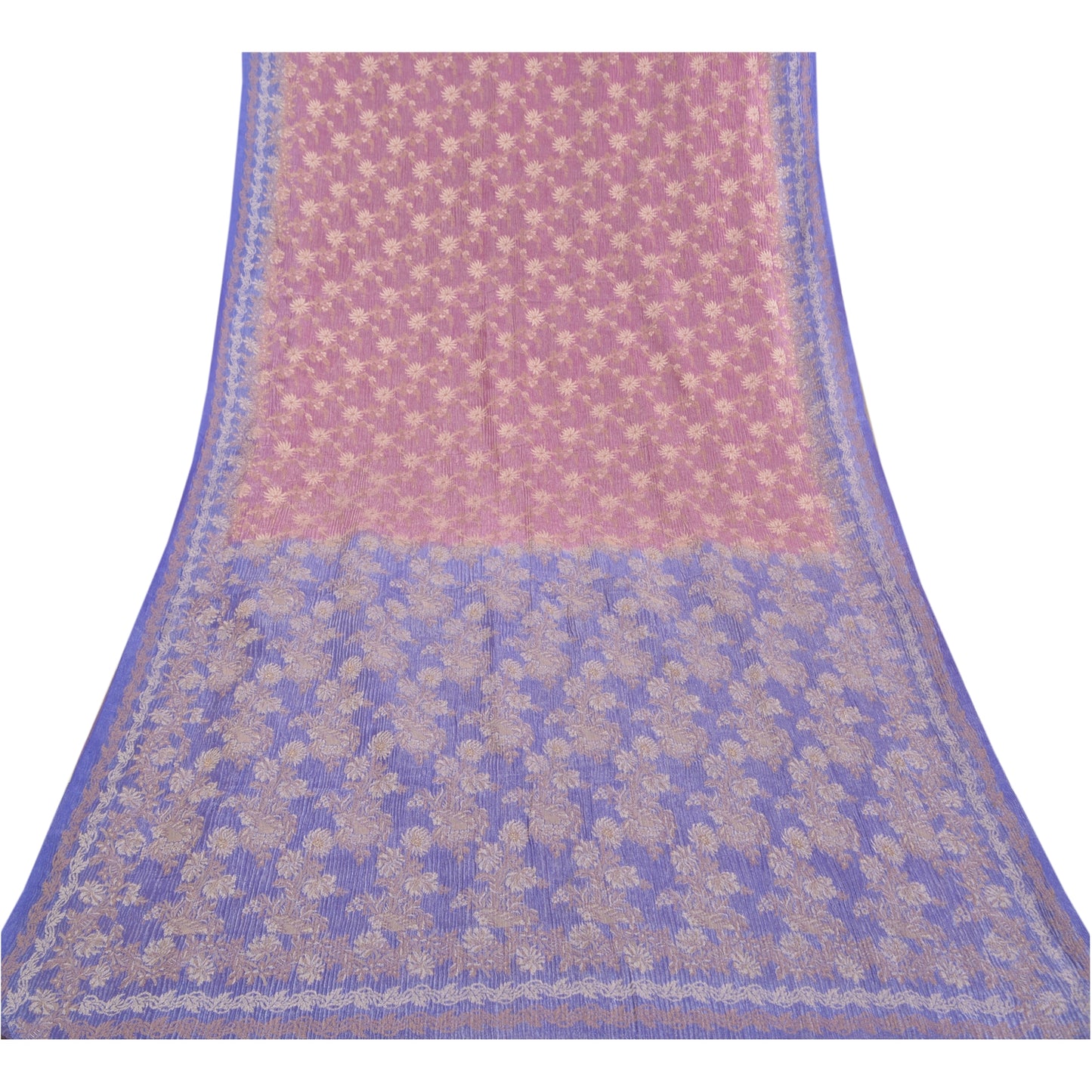 Sanskriti Vintage Purple Sarees Blend Georgette Woven Premium Sari 5 Yard Sustainable Fabric