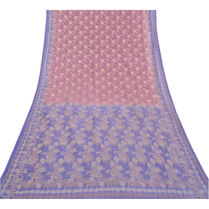 Sanskriti Vintage Purple Sarees Blend Georgette Woven Premium Sari 5 Yard Sustainable Fabric