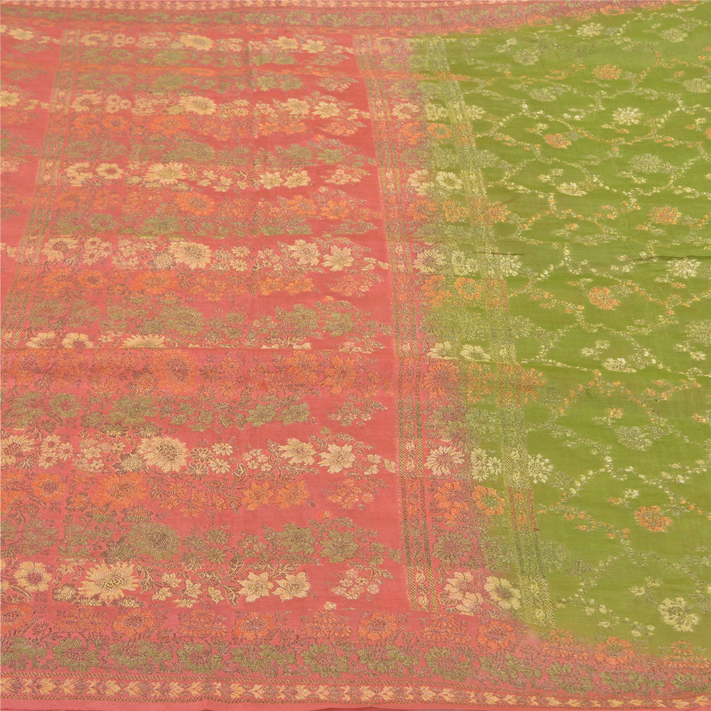 Sanskriti Vintage Indian Green Sari Pure Silk Hand-Woven Sarees Premium Sustainable Fabric