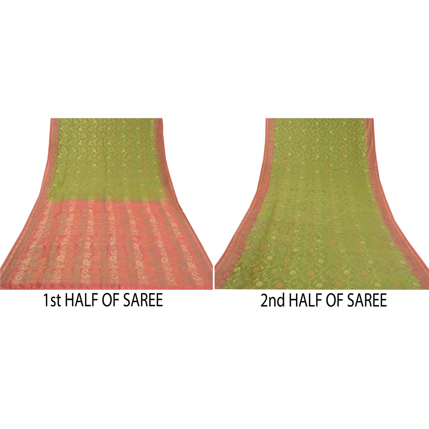 Sanskriti Vintage Indian Green Sari Pure Silk Hand-Woven Sarees Premium Sustainable Fabric