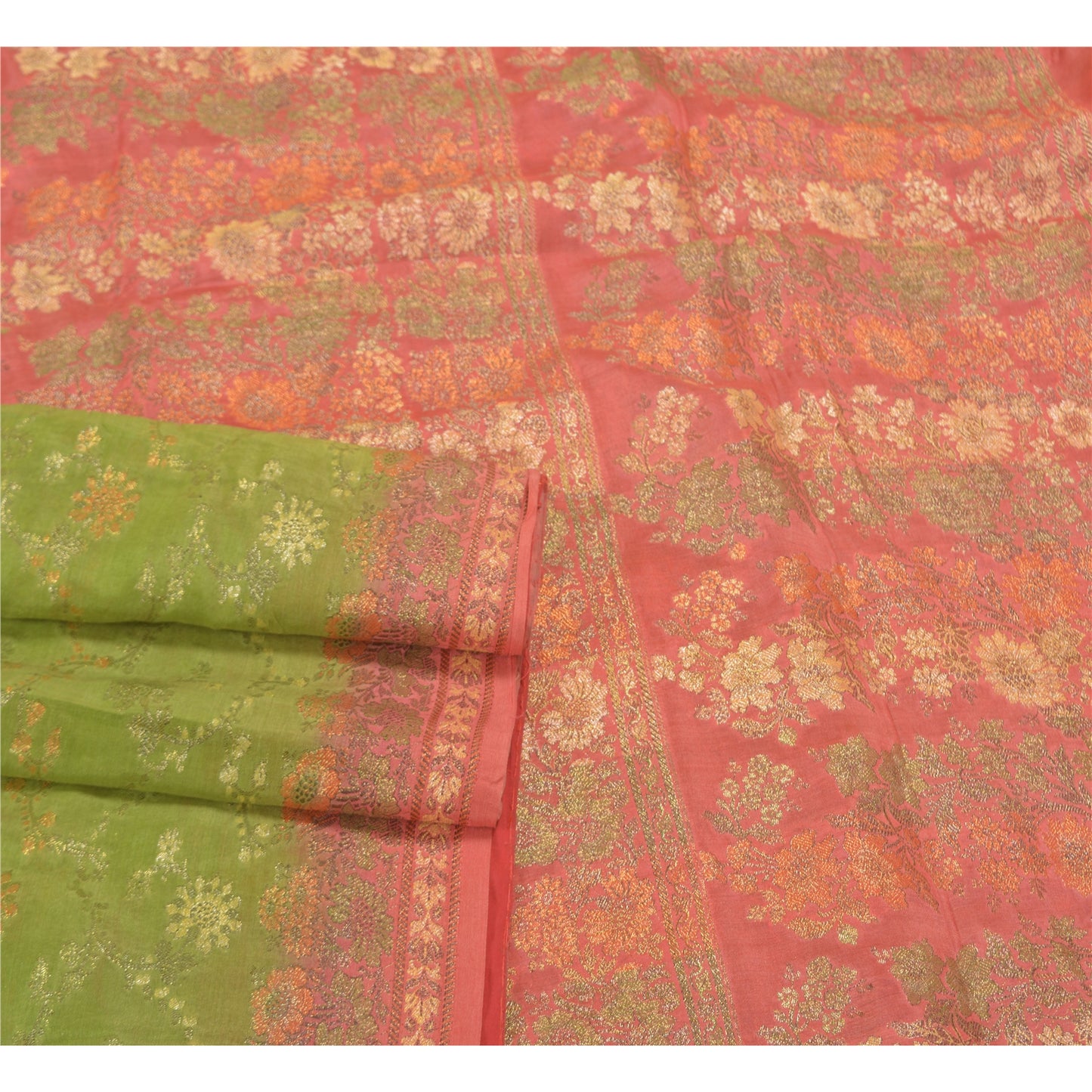 Sanskriti Vintage Indian Green Sari Pure Silk Hand-Woven Sarees Premium Sustainable Fabric
