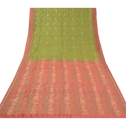 Sanskriti Vintage Indian Green Sari Pure Silk Hand-Woven Sarees Premium Sustainable Fabric