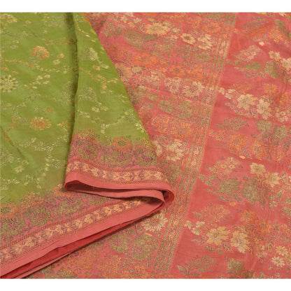 Sanskriti Vintage Indian Green Sari Pure Silk Hand-Woven Sarees Premium Sustainable Fabric