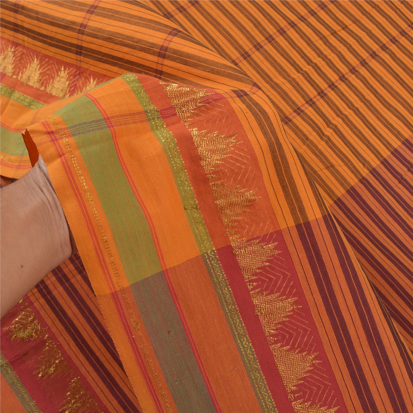 Sanskriti Vintage Sarees Blend Cotton Woven Chettinad/Kandangi Sari Sustainable Fabric