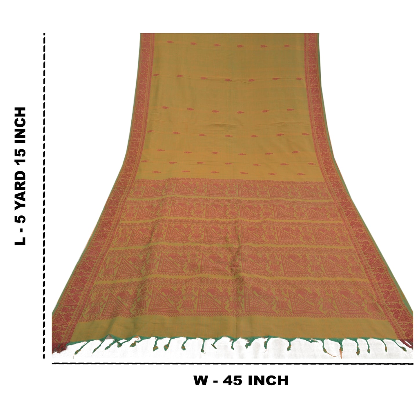 Sanskriti Vintage Blend Cotton Woven Baluchari Sarees Green Premium Sari Sustainable Fabric