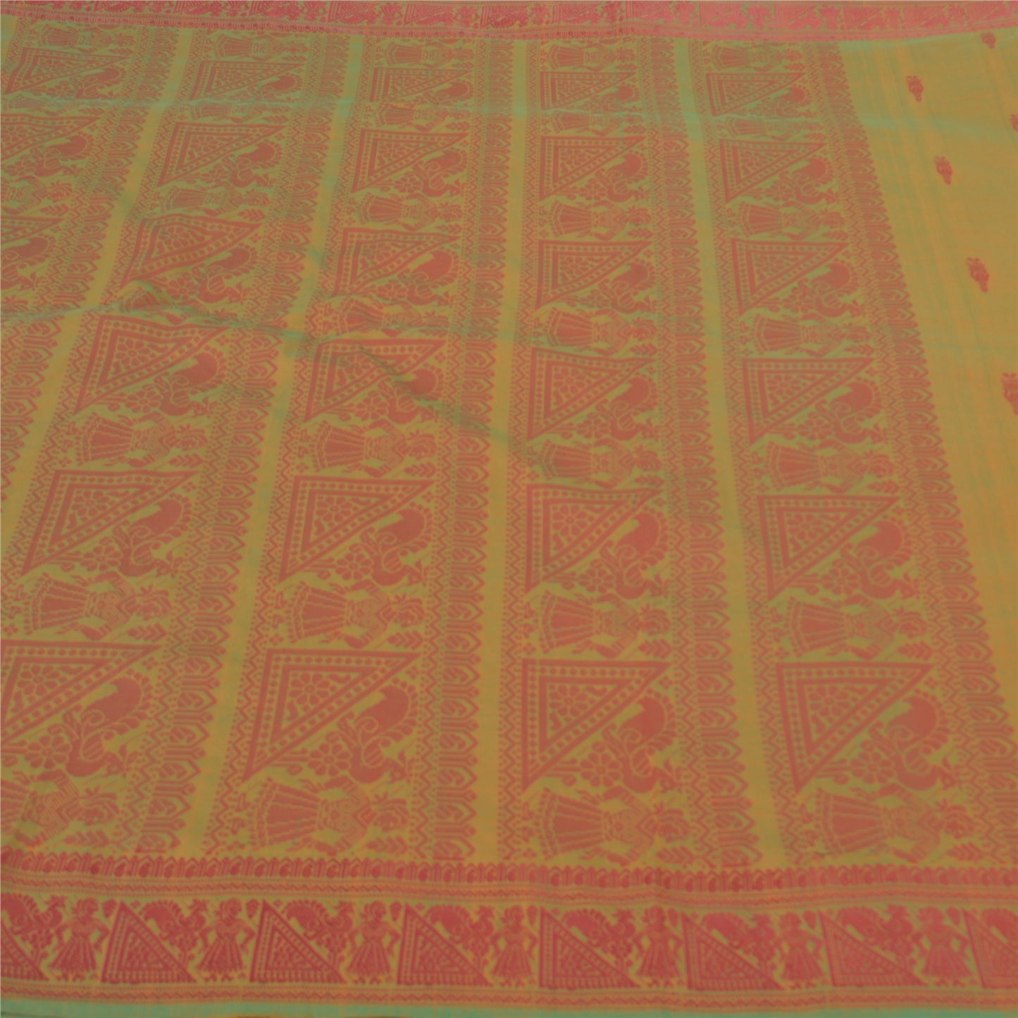 Sanskriti Vintage Blend Cotton Woven Baluchari Sarees Green Premium Sari Sustainable Fabric