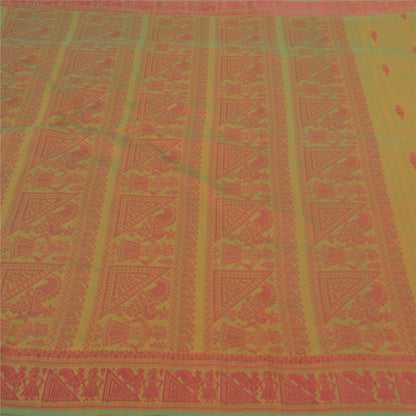 Sanskriti Vintage Blend Cotton Woven Baluchari Sarees Green Premium Sari Sustainable Fabric