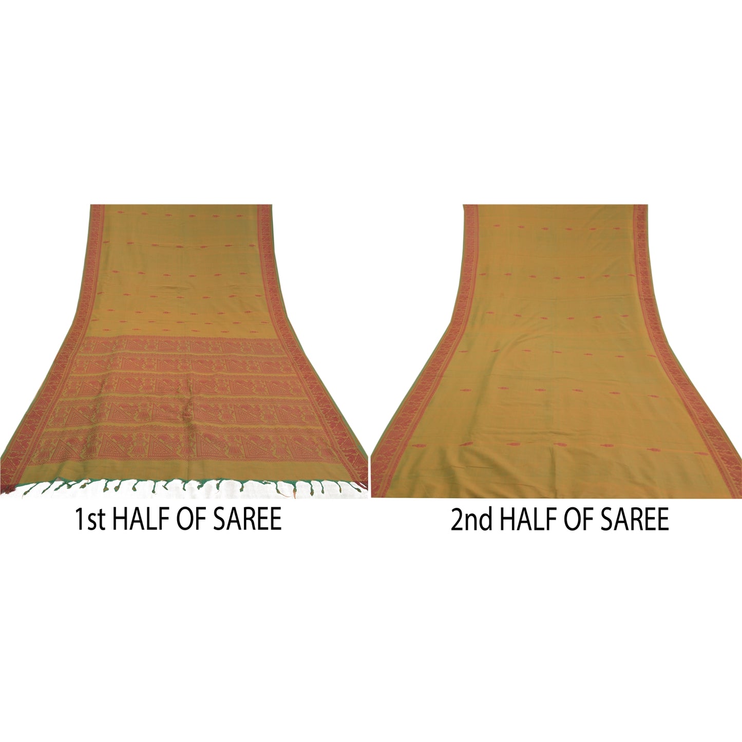 Sanskriti Vintage Blend Cotton Woven Baluchari Sarees Green Premium Sari Sustainable Fabric